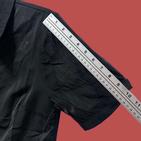 Allegra K - Women's Short Sleeve Button Front Blouse - Black - Medium - Picture 6 of 13